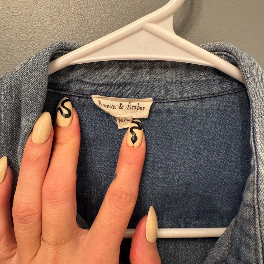 Washed Light Blue Denim Button-Down Shirt - Picture 3 of 3